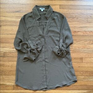 Express Khaki Button-Down Blouse
